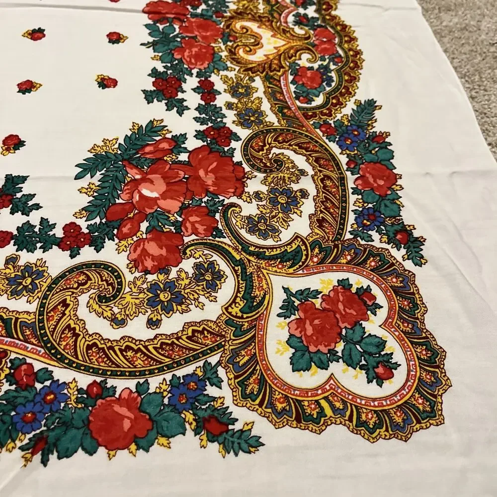 Vintage Portuguese Cotton Scarf Shawl Lenco Regional Original Folk Floral